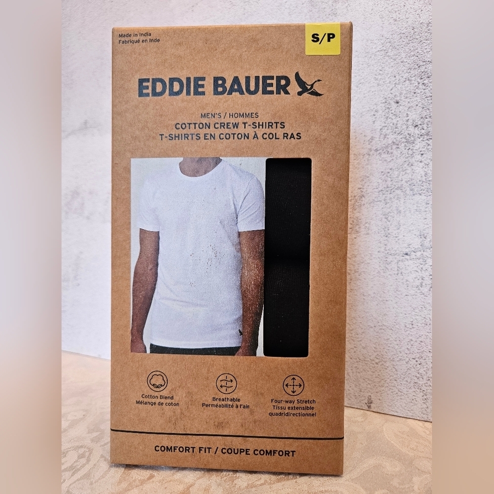 Eddie Bauer Size Small Black 4 Pack of Cotton Crew T-Shirts